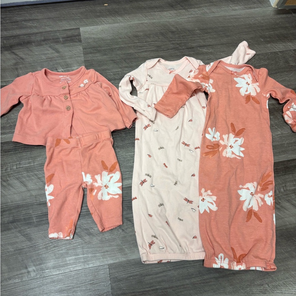 Carter's Baby Girls Floral Peach Sleepwear Set- size Newborn